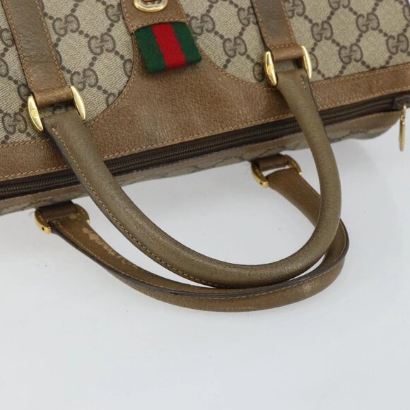 GUCCI GG Supreme Web Sherry Line Boston Bag PVC Beige Gold 40 02 007 Auth 144173 - Picture 7 of 16
